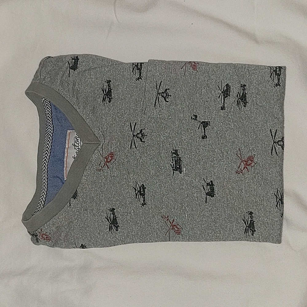 Huntington BC Size 4 Helicopters Print Tee Tshirt Short Sleeve V-Neck Blue Boys